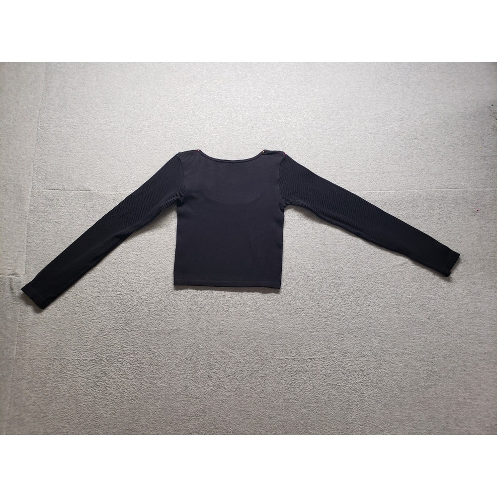 Zara Women Cropped Top XS Black Scoop Neck Long Sleeve Pullover Slim Logo Casual - Picture 8 of 16
